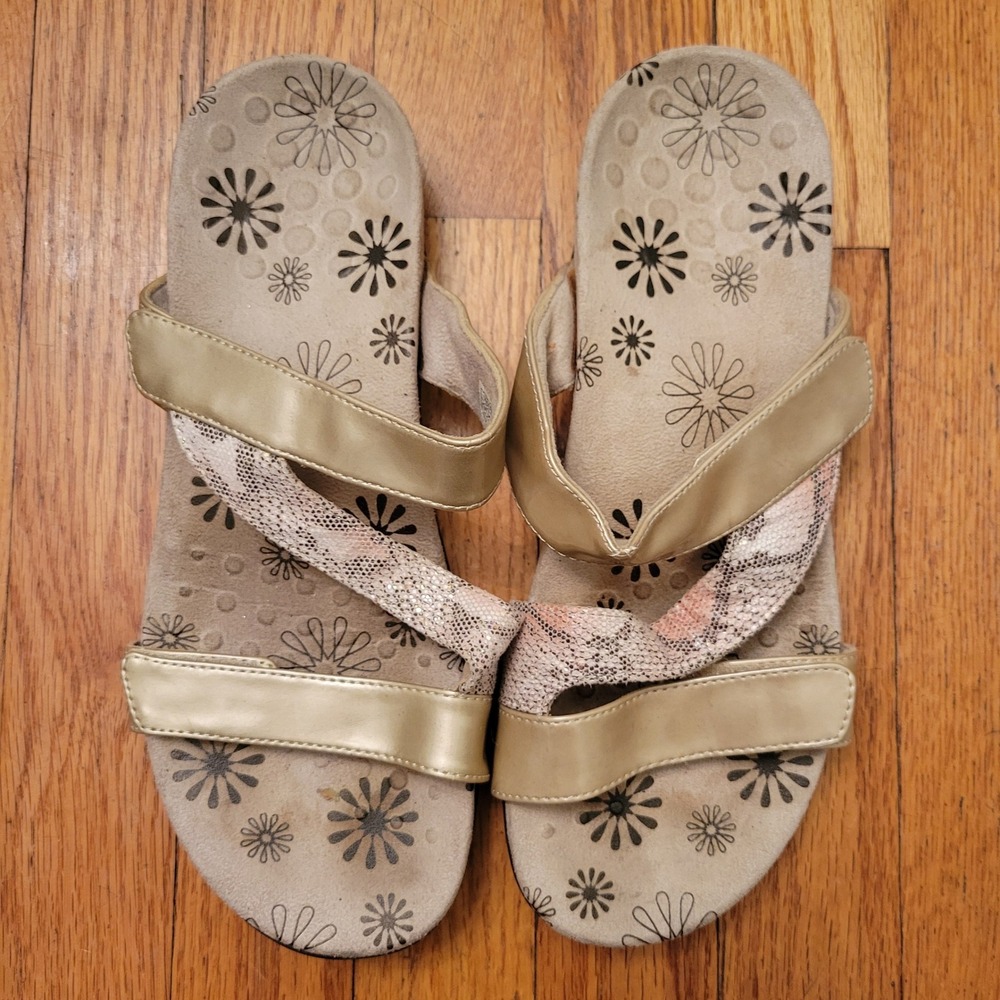 Vionic JODIE Comfort Sandals Gold Snake Print 9 Orthotic Summer Beach Walking‎